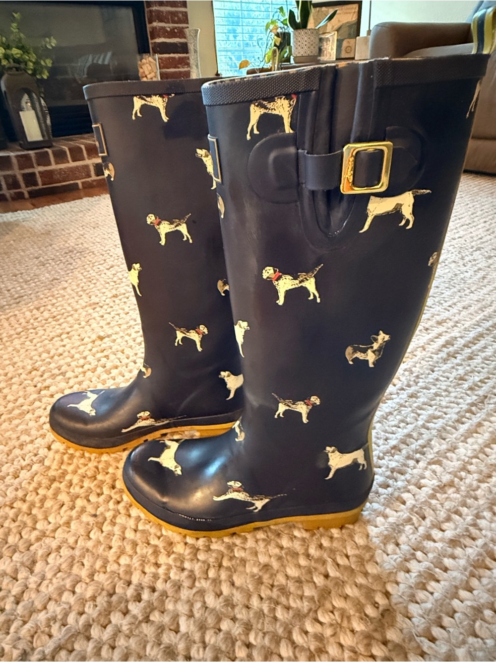Joules Navy Dog Print Tall Rain Boots Women’s US 9 Waterproof Wellies